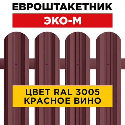 Штакетник (евроштакетник) ЭКО-М 95мм RAL3005 Красное Вино для забора