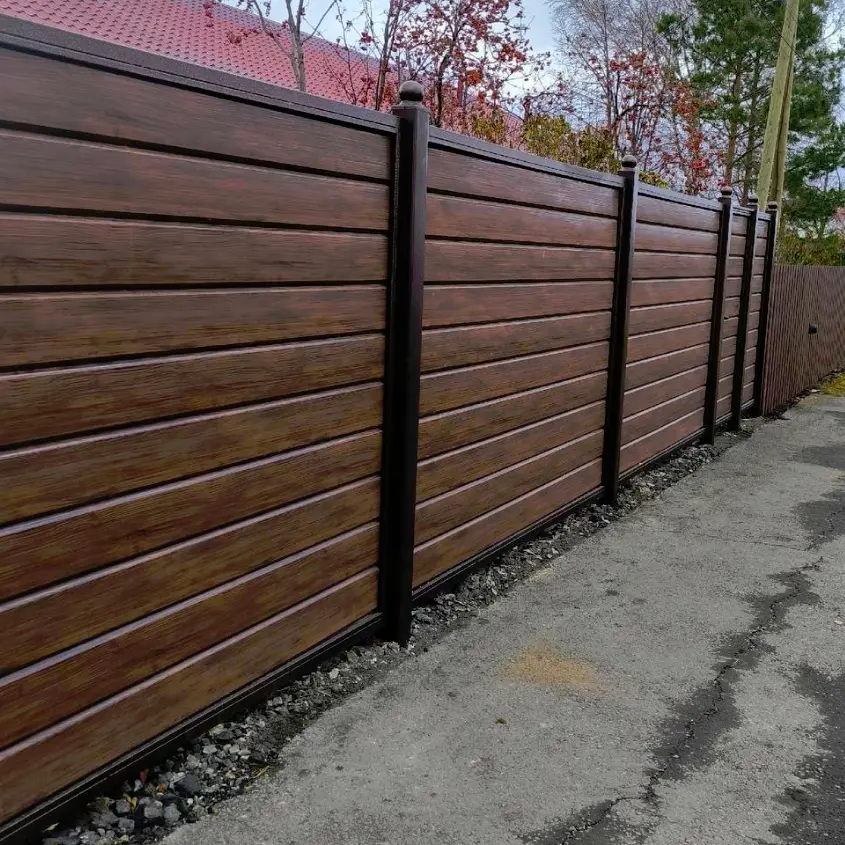 Фото 6 забор из металлосадинга Евро-Брус Античное Дерево 3D Принтек