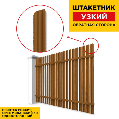 Секция забора штакетник Узкий Орех Миланский 3D Принтек односторонний обратная сторона