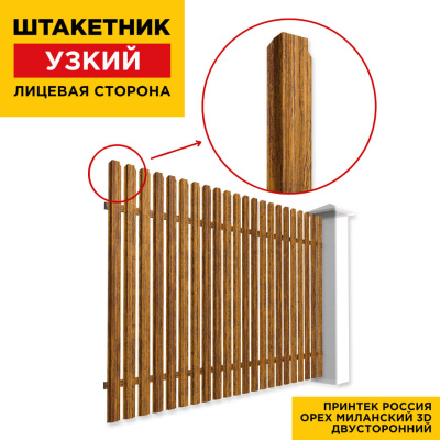 Секция забора штакетник Узкий Орех Миланский 3D Принтек двусторонний лицевая сторона
