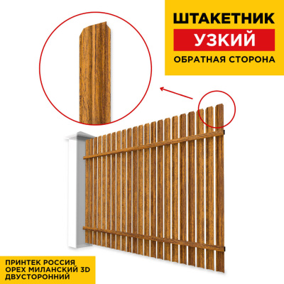 Секция забора штакетник Узкий Орех Миланский 3D Принтек двусторонний обратная сторона